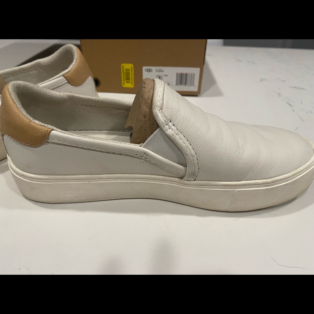 Women’s UGG white leather slippers